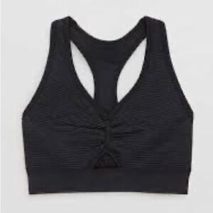 Aerie Offline Black Seamless Layered Ribbed Keyhole Sports Bra size XXS NWT‎
